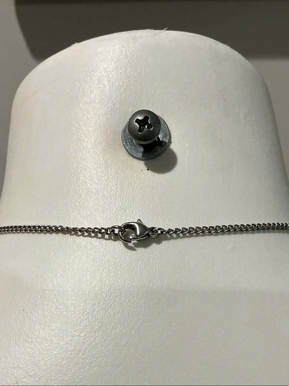CHANEL Silver-Tone Necklace with Black Ribbon and Pearl Drop